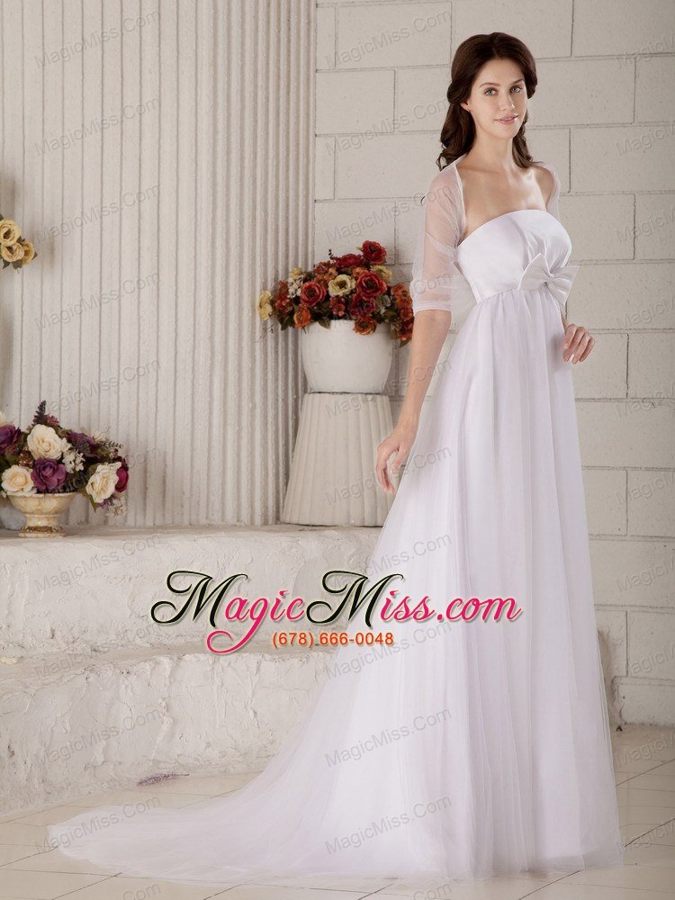 wholesale gorgeous a-line strapless brush train tulle bow wedding dress
