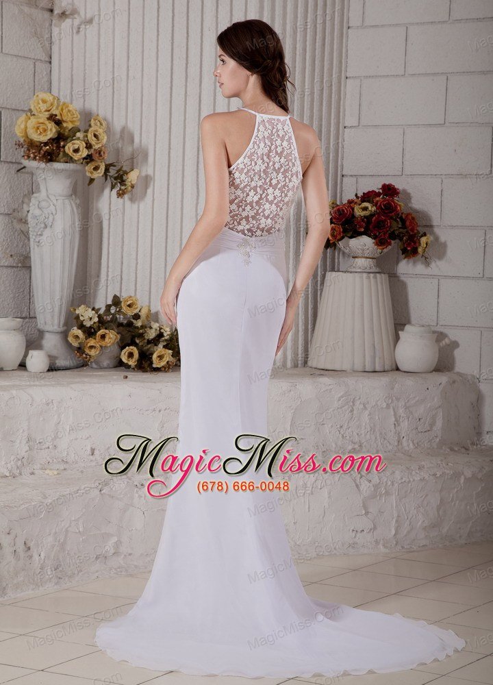 wholesale impression mermaid v-neck brush train chiffon lace and beading wedding dress
