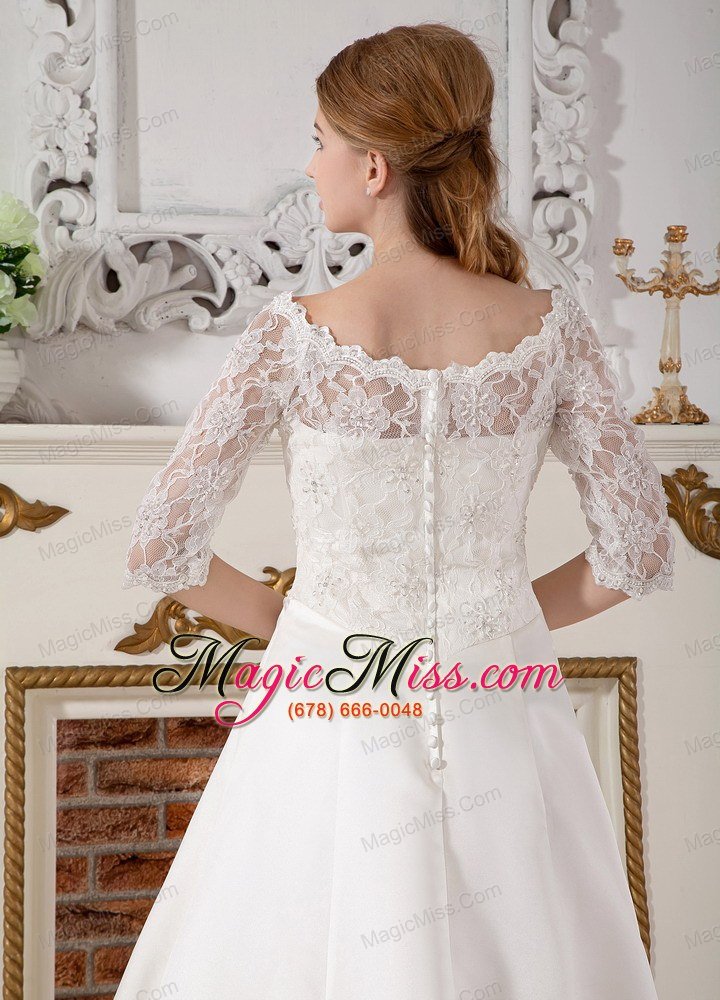 wholesale brand new a-line off the shoulder court train taffeta lace wedding dress