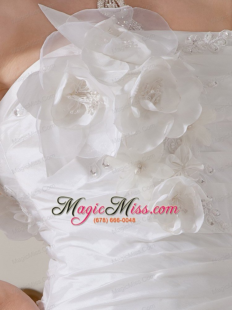 wholesale exclusive column strapless court train taffeta hand made flowers wedding dress