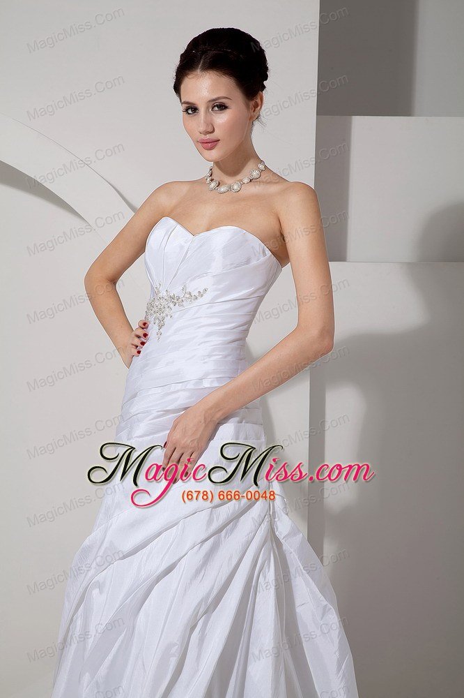 wholesale discount a-line sweetheart court train taffeta appliques and ruch wedding dress