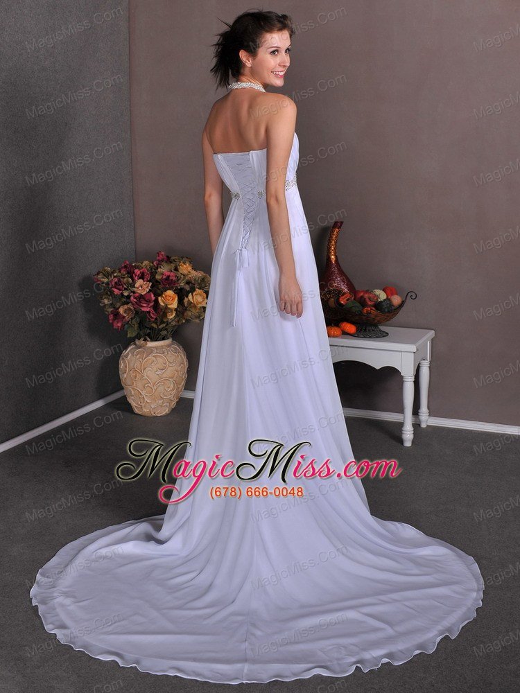 wholesale elegant empire strapless court train chiffon appliques wedding dress