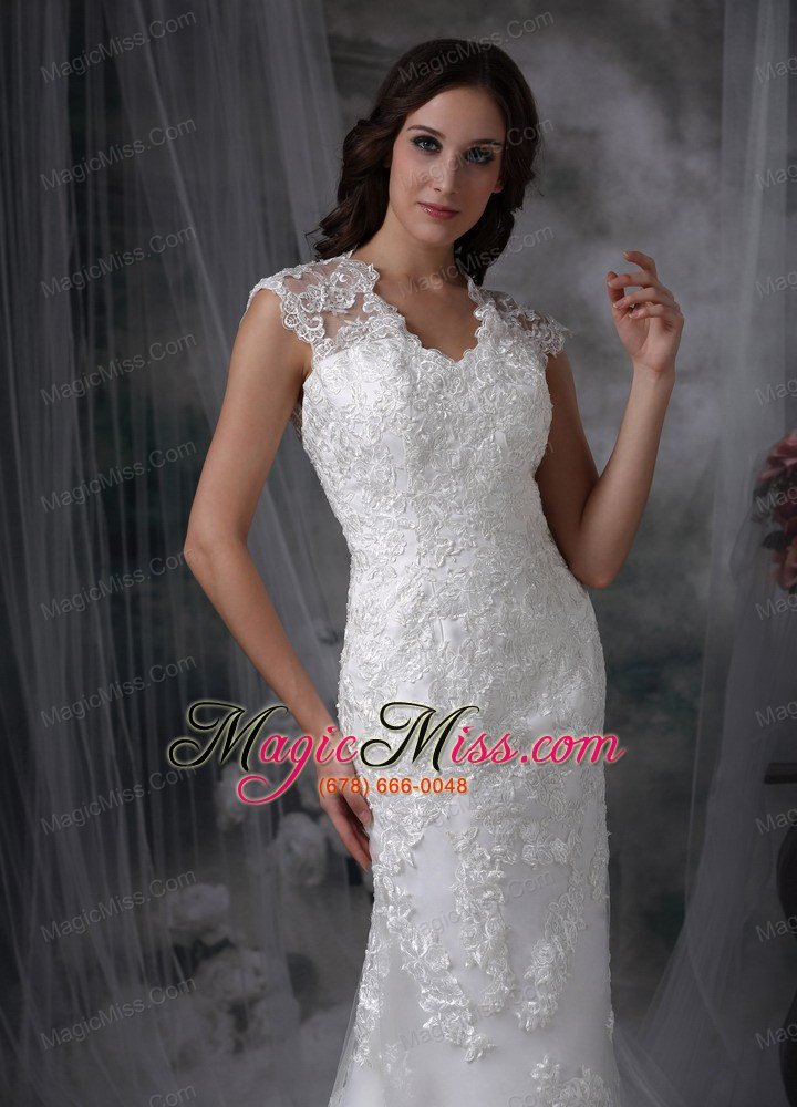 wholesale beautiful column v-neck brush train lace wedding dress