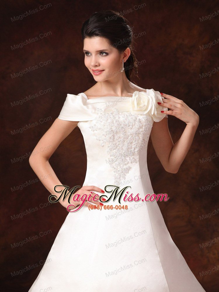 wholesale lace off the shoulder a-line elegant appliques customize cathedral train wedding dress