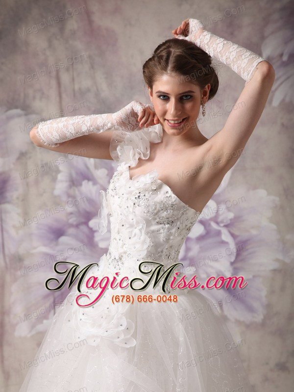 wholesale elegant a-line one shoulder floor-length organza beading wedding dress