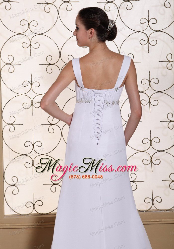 wholesale elegant white prom dress for 2013 v-neck beaded decorate bust chiffon brush train gown