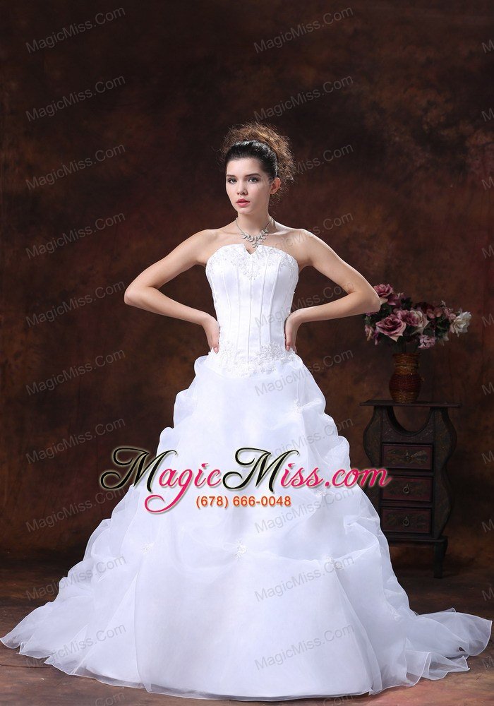 wholesale a-line custom made organza for wedding dress with appliques strapless