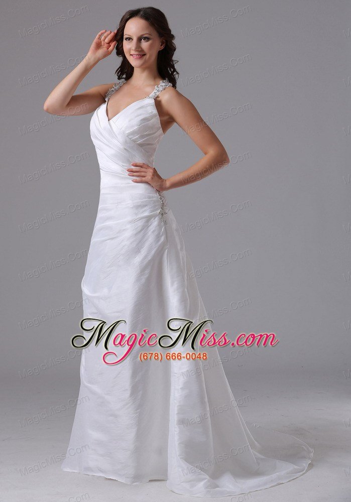 wholesale 2013 halter ruched bodice and beading wedding dress with brush train
