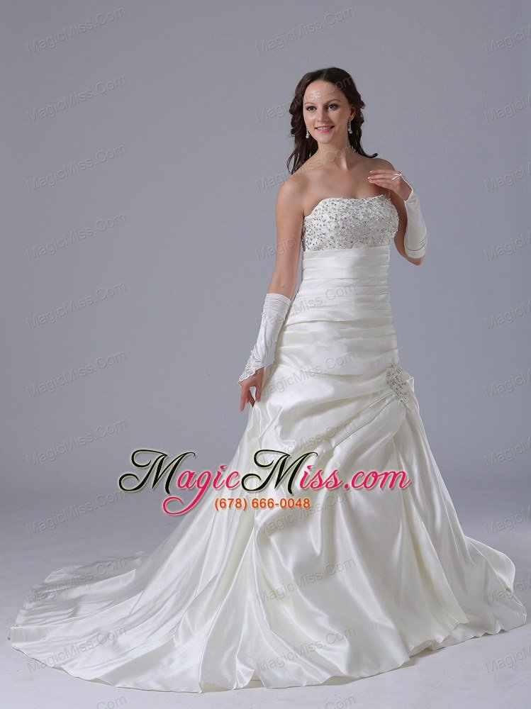 wholesale a-line beaded decorate bust luxurious wedding dress with appliques and ruch