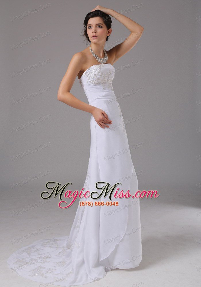 wholesale embroidery decorate up bodice strapless brush train chiffon 2013 wedding dress