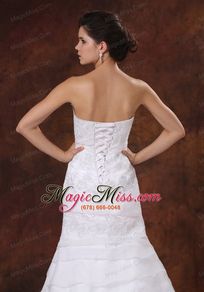 wholesale embroidery decorate bodice mermaid brush train organza ruffled layers 2013 wedding dress