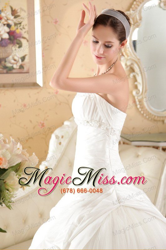 wholesale white ball gown strapless court train tulle and taffeta beading wedding dress