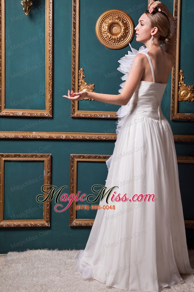 wholesale elegant a-line one shoulder brush train organza ruffles wedding dress