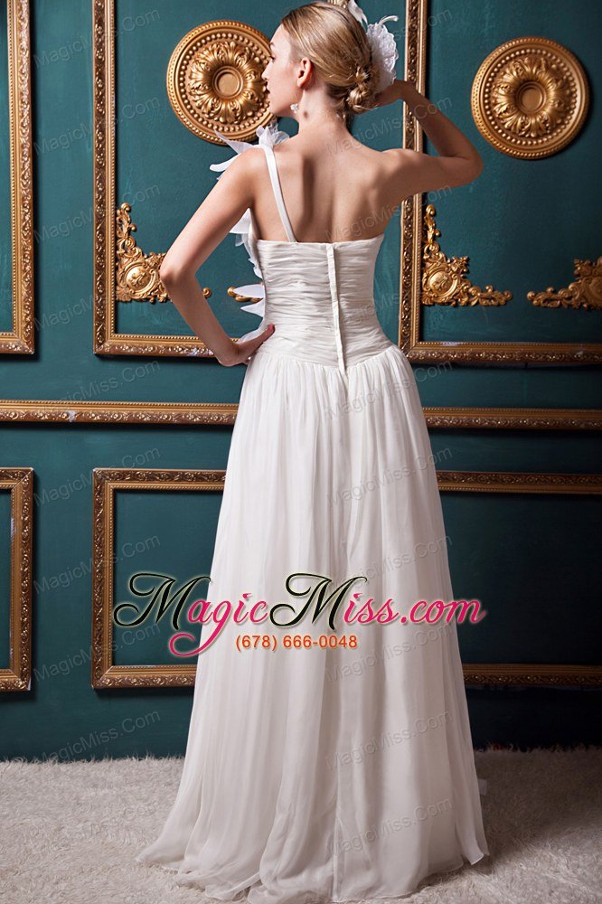 wholesale elegant a-line one shoulder brush train organza ruffles wedding dress