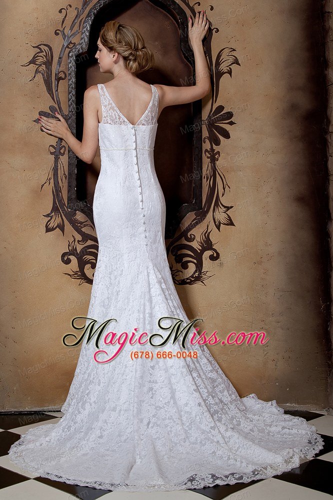 wholesale gorgeous column v-neck court train lace beading wedding dress