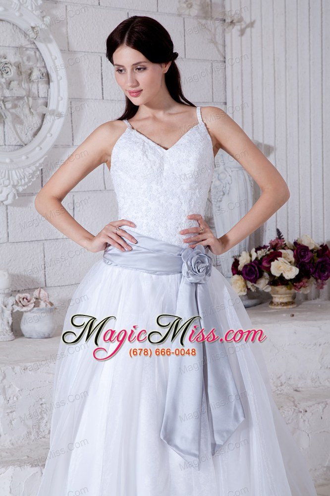 wholesale modest a-line straps court train organza sashes wedding dress