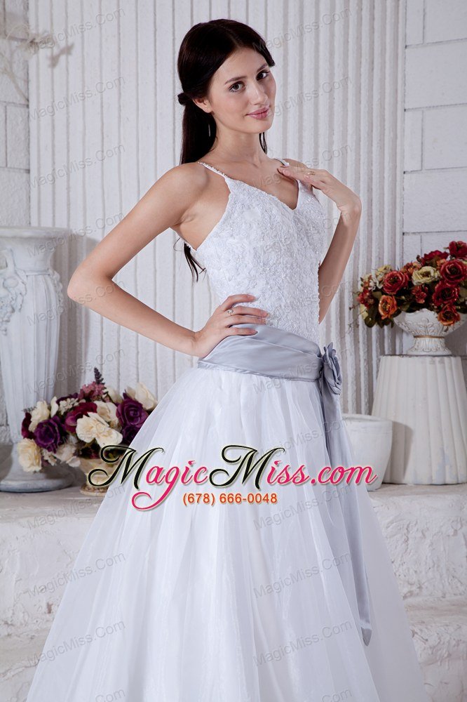 wholesale modest a-line straps court train organza sashes wedding dress