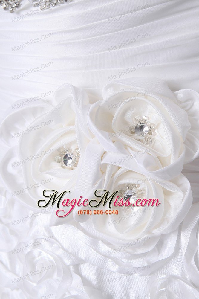 wholesale fashionbale a-line sweetheart brush train fabric with rolling flowers hand made flower and beading wedding dress