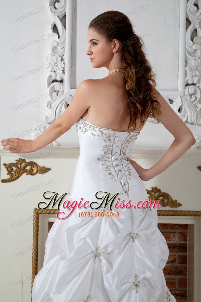 wholesale brand new a-line strapless court train taffeta appliques wedding dress
