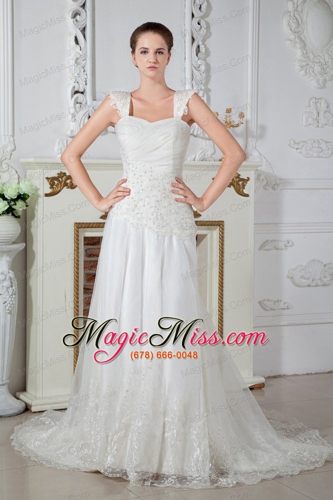 wholesale low price empire straps court train tulle appliques and lace wedding dress