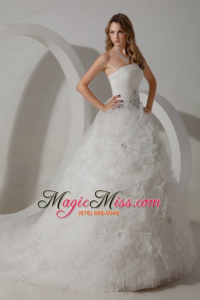 wholesale perfect ball gown strapless court train tulle beading wedding dress