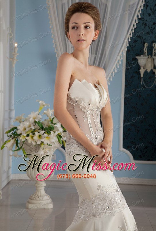 wholesale sexy mermaid / trumpet strapless court train lace and satin beading wedding dress