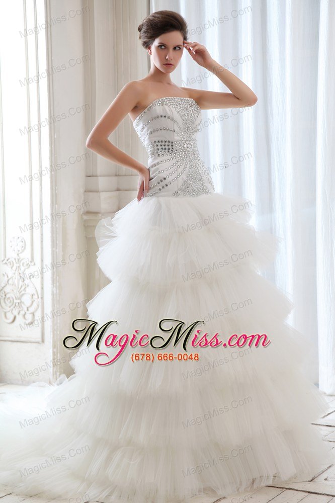 wholesale best a-line strapless court train tulle beading wedding dress