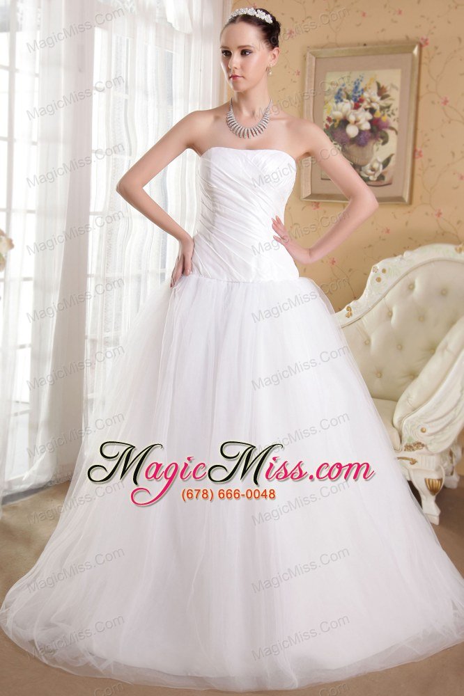 wholesale white a-line / princess strapless floor-length taffeta and organza ruch wedding dress
