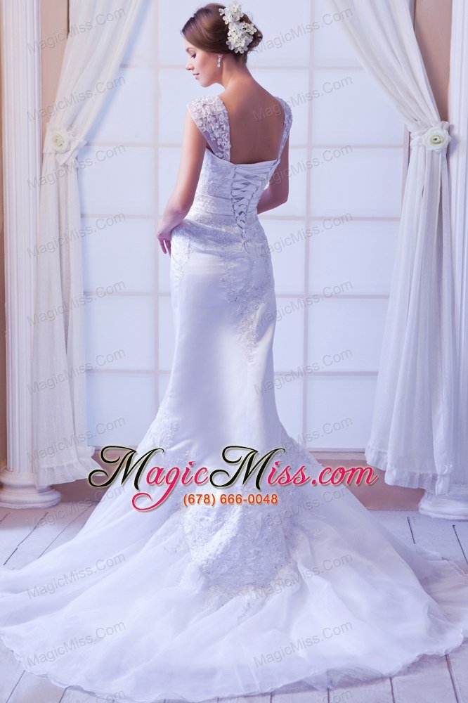 wholesale exquisite mermaid straps court train organza appliques wedding dress