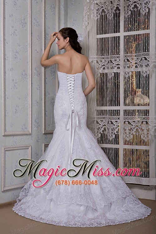 wholesale fashionable mermaid strapless court train taffeta and lace wedding dress