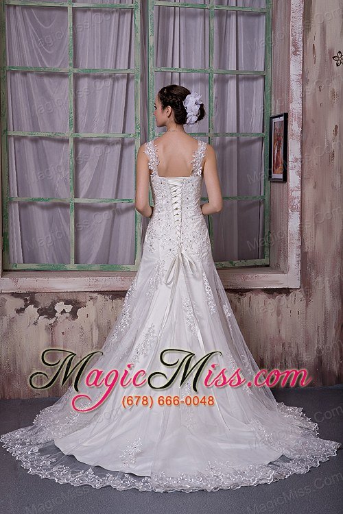 wholesale luxurious a-line straps court train taffeta and lace beading wedding dress