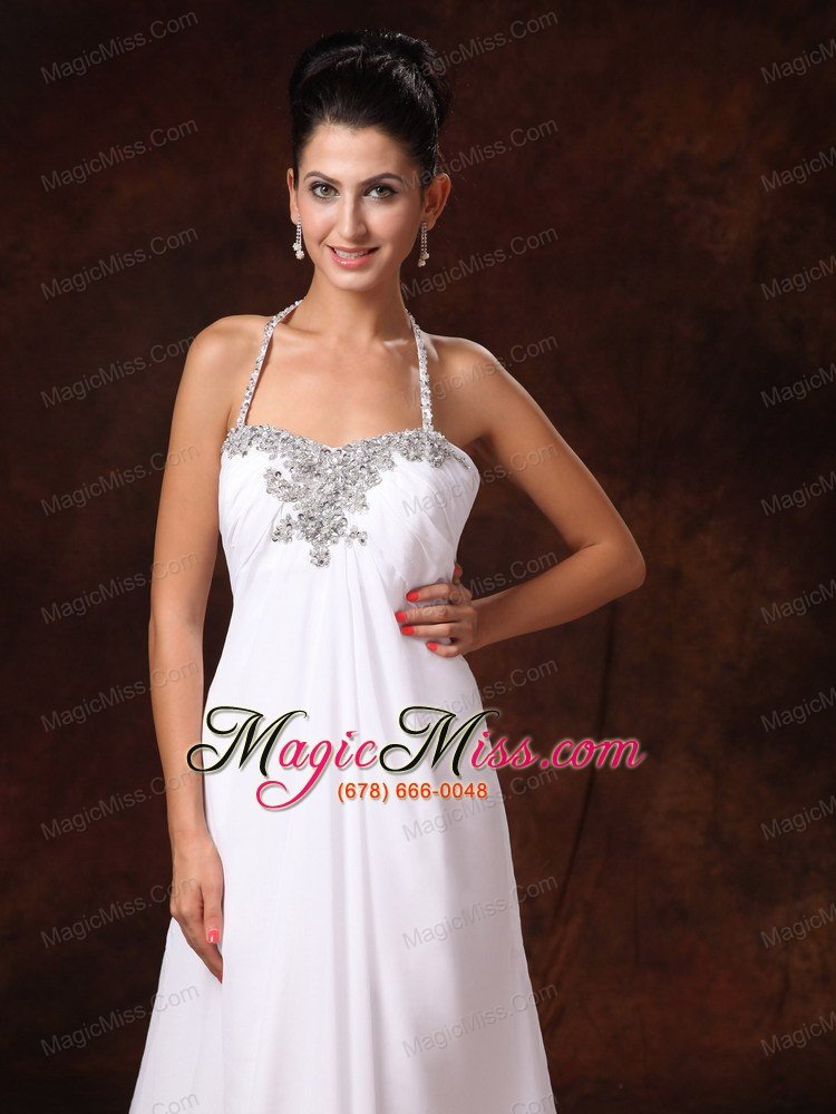 wholesale halter top court train empire wedding dress with appliques for custom made in 2013
