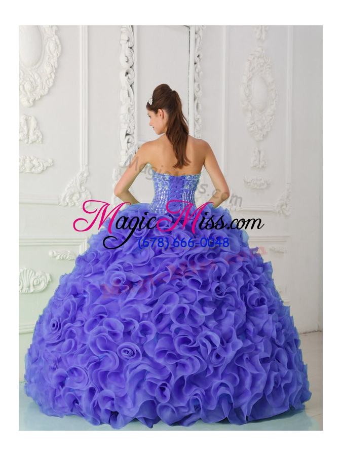 wholesale organza purple sweet fifteen dresses with ball gown strapless beading