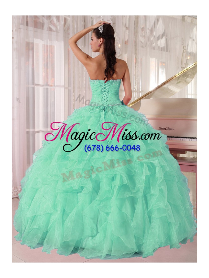 wholesale discount aqua blue ball gown strapless ruching organza beading plus size quinceanera dresses