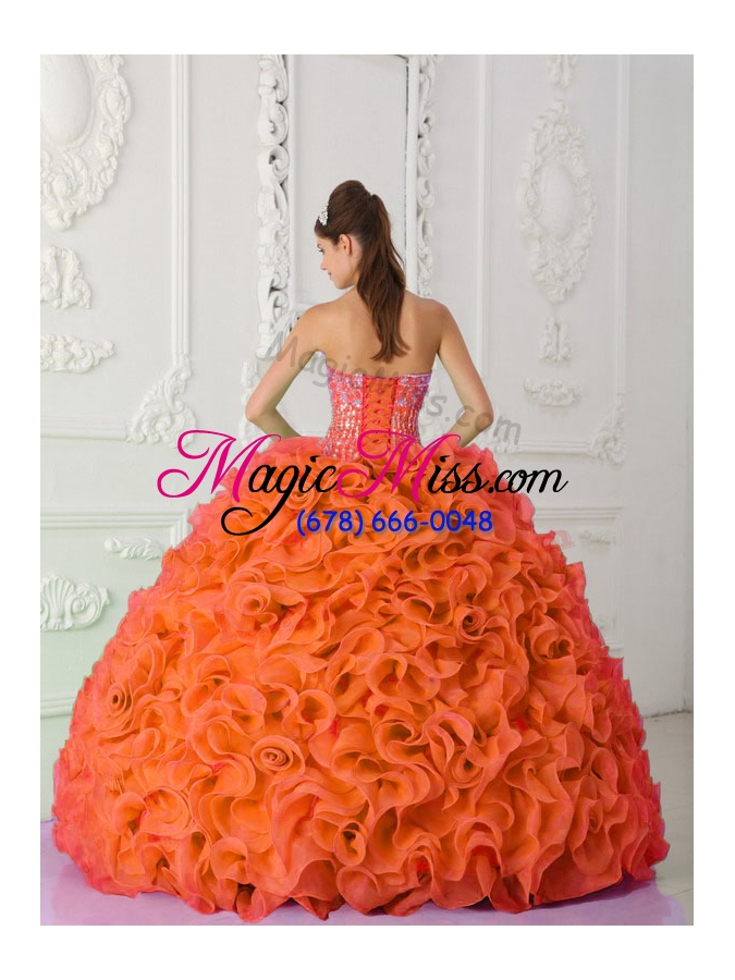 wholesale ball gown strapless organza beading orange red plus size quinceanera dresses
