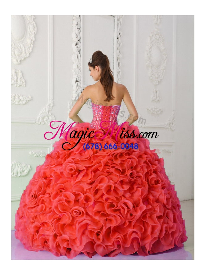 wholesale 2014 spring ball gown strapless red quinceanera dress with beading and ruffles