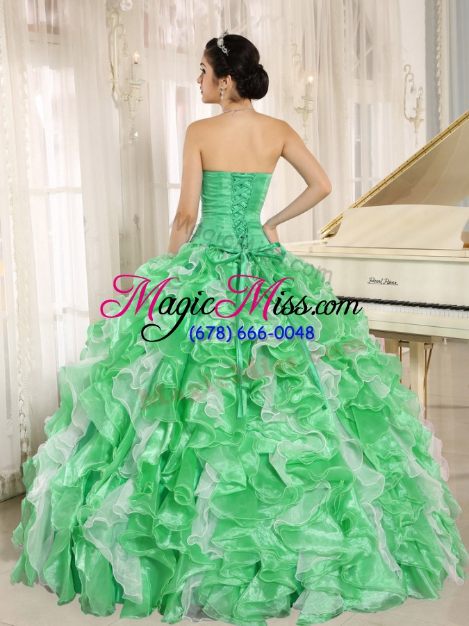 wholesale green beaded and ruffles custom made for  sweetheart 2013 quinceanera dresses