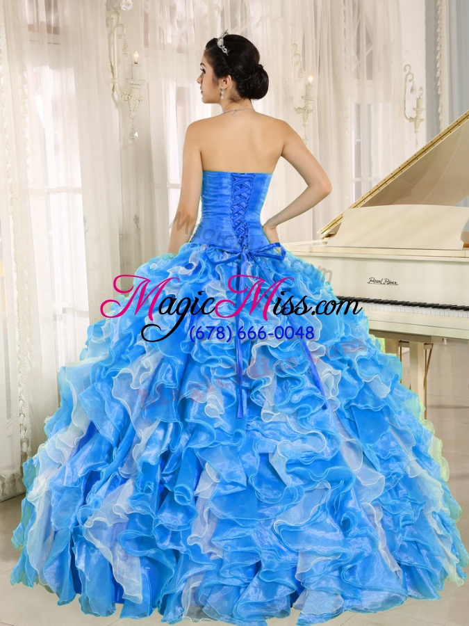 wholesale 2014 spring beaded and ruffles custom made for 2013 quinceanera dress in blue