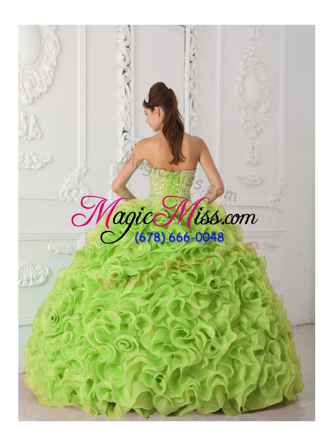 wholesale ball gown strapless organza yellow green  new style quinceanera dress with beading
