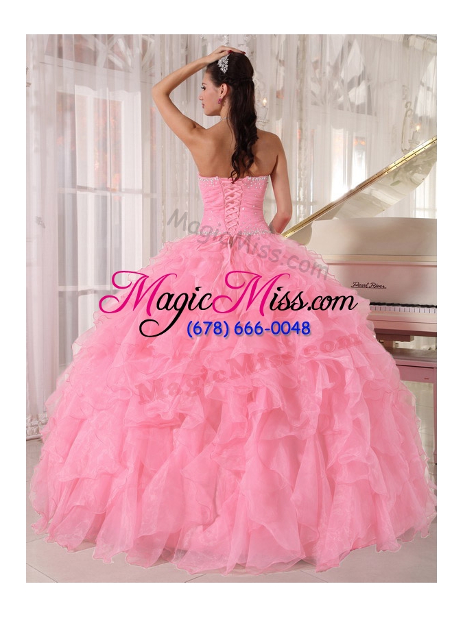 wholesale baby pink ball gown strapless floor-length organza beading sweet sixteen dress