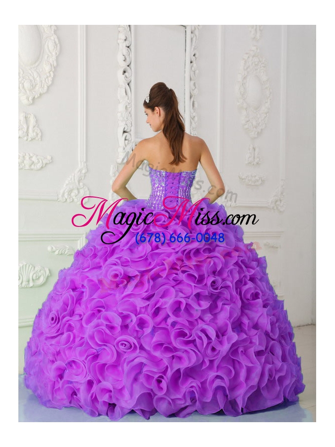 wholesale fuchsia ball gown strapless organza beading sweet sixteen dress