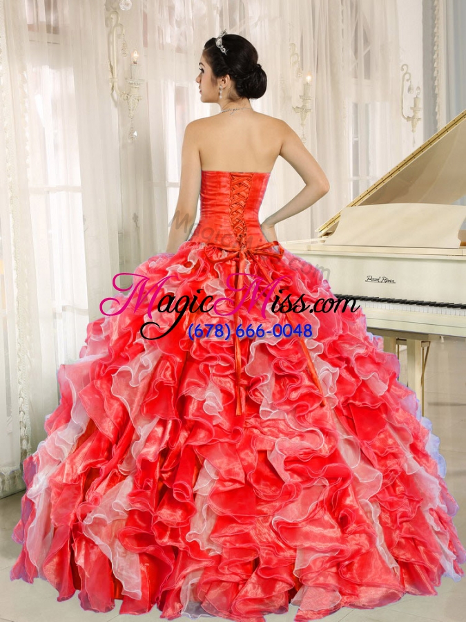 wholesale beaded and ruffles custom made for 2013 red quinceanera dress