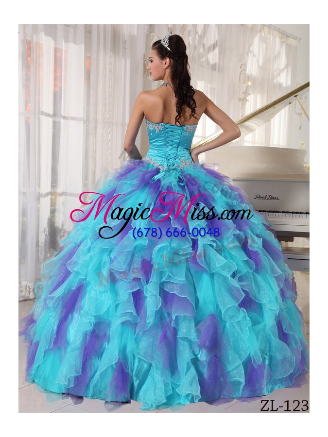 wholesale sweetheart appliques and ruffles organza quinceanera dress
