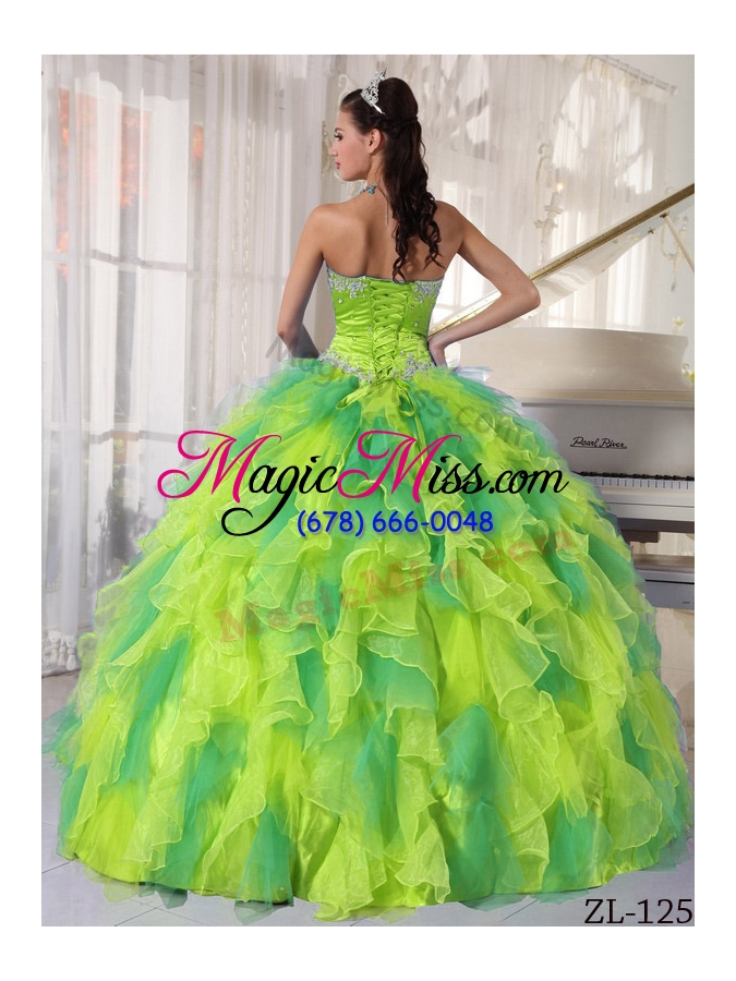 wholesale organza sweetheart appliques quinceanera dress with flower on sash