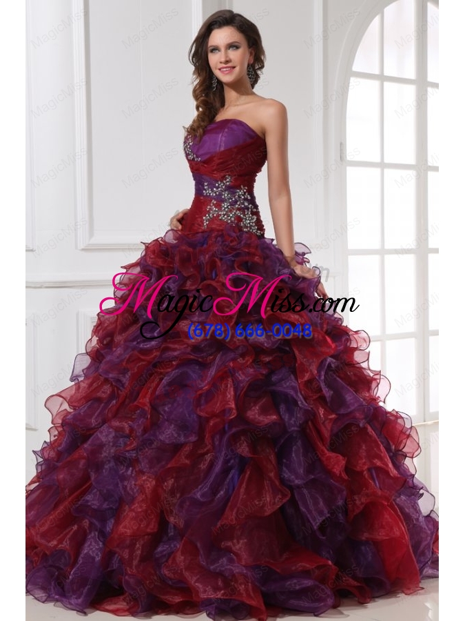 wholesale sweetheart appliques with beading organza multi-color quinceanera dress
