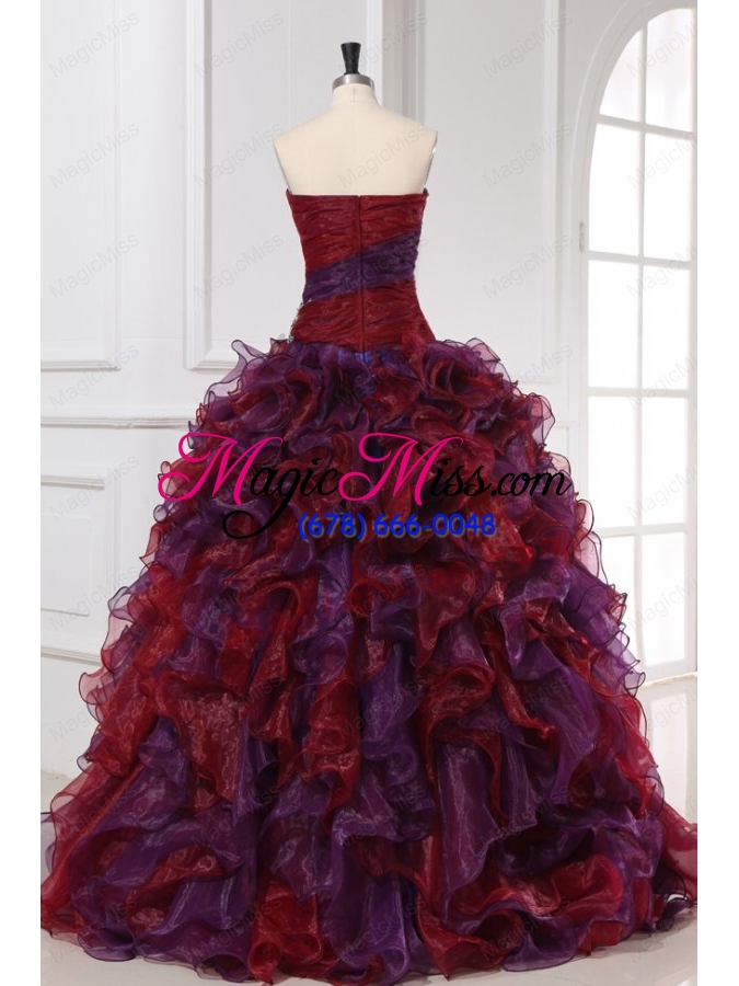 wholesale sweetheart appliques with beading organza multi-color quinceanera dress