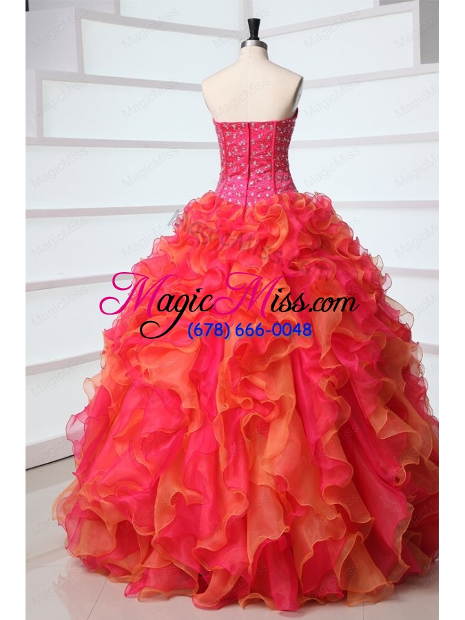 wholesale strapless beading and ruffles quinceanera dress in red and orange red