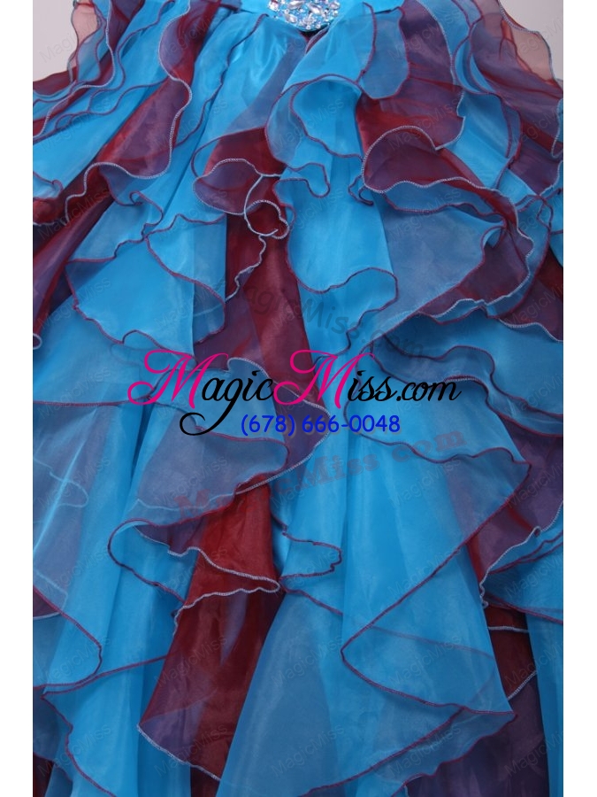 wholesale aqua and wine red strapless beading and ruching quinceanera dress