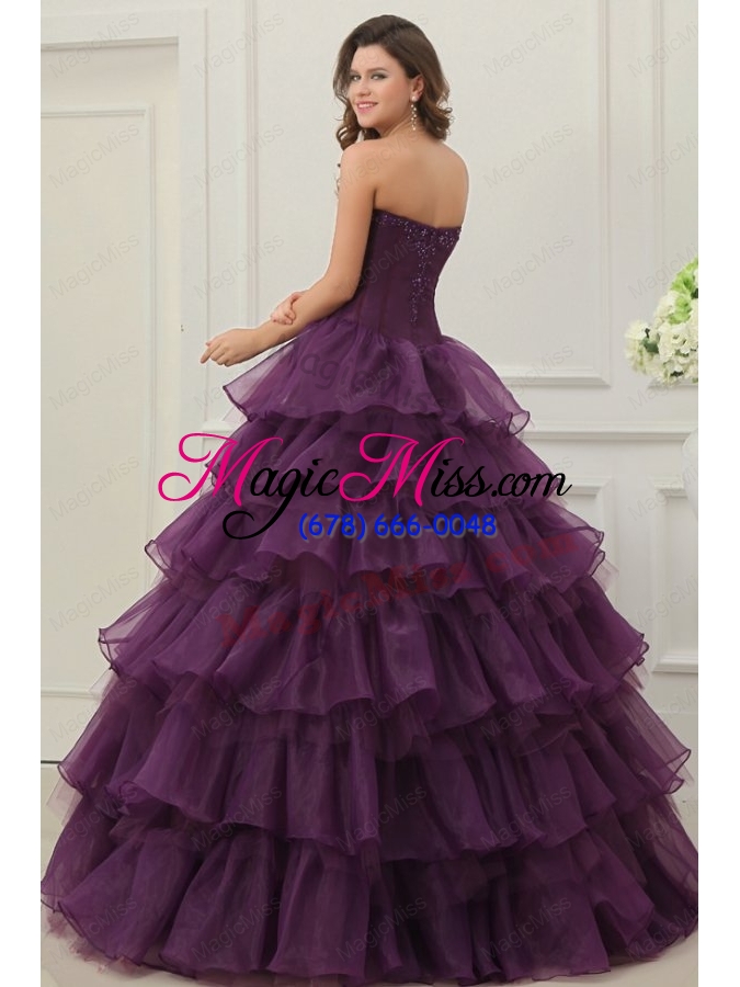 wholesale strapless beading and ruffles layered quinceanera dress in dark purple