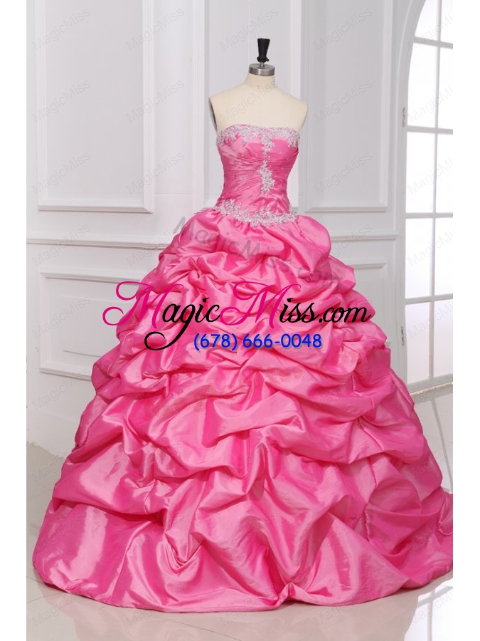 wholesale strapless appliques and pick ups quinceanera dress in rose pink
